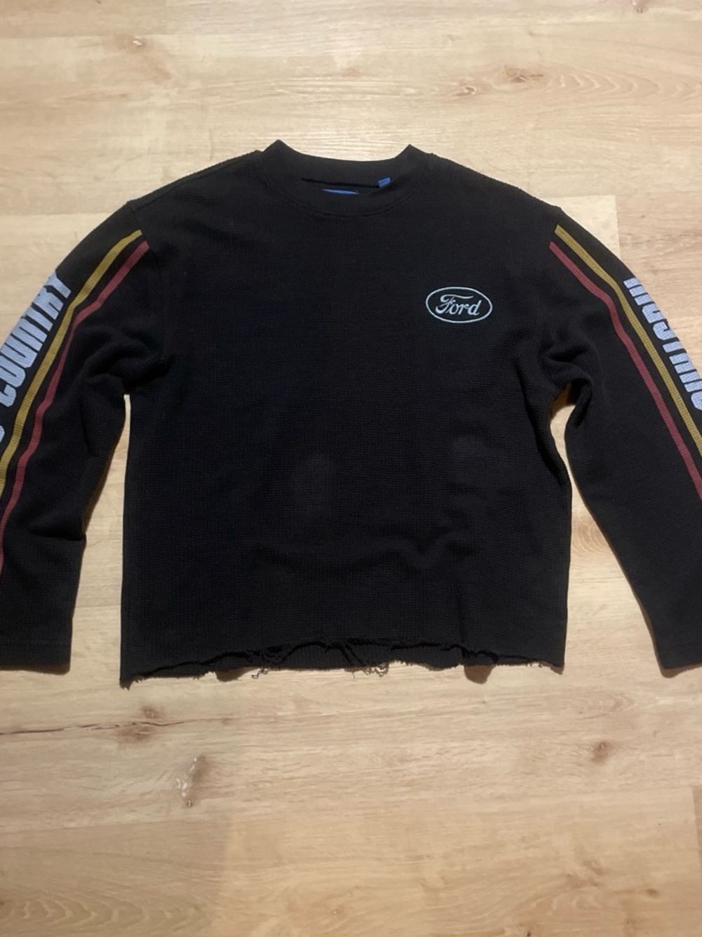 Pacsun Ford Black Long Sleeve Tee with Multicolor Sleeve Stripes